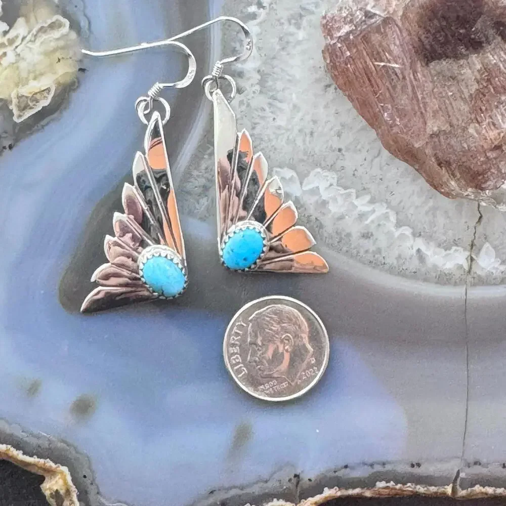 Michael Nez Sterling Silver Oval Turquoise Cloud Dangle Earrings For Women - Picture 8 of 10